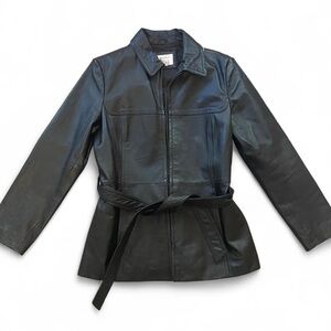 Vintage Black Genuine Leather Belted Jacket